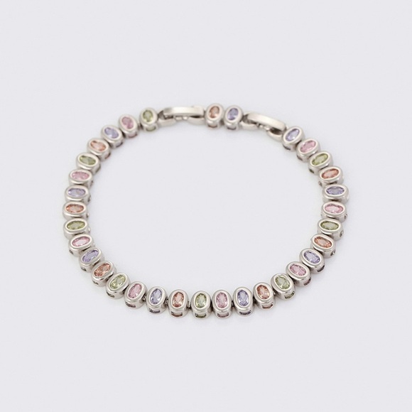 Platinum Plated Silver Tennis Bracelet Soft Crystal Hypoallergenic & Waterproof - Picture 5 of 12